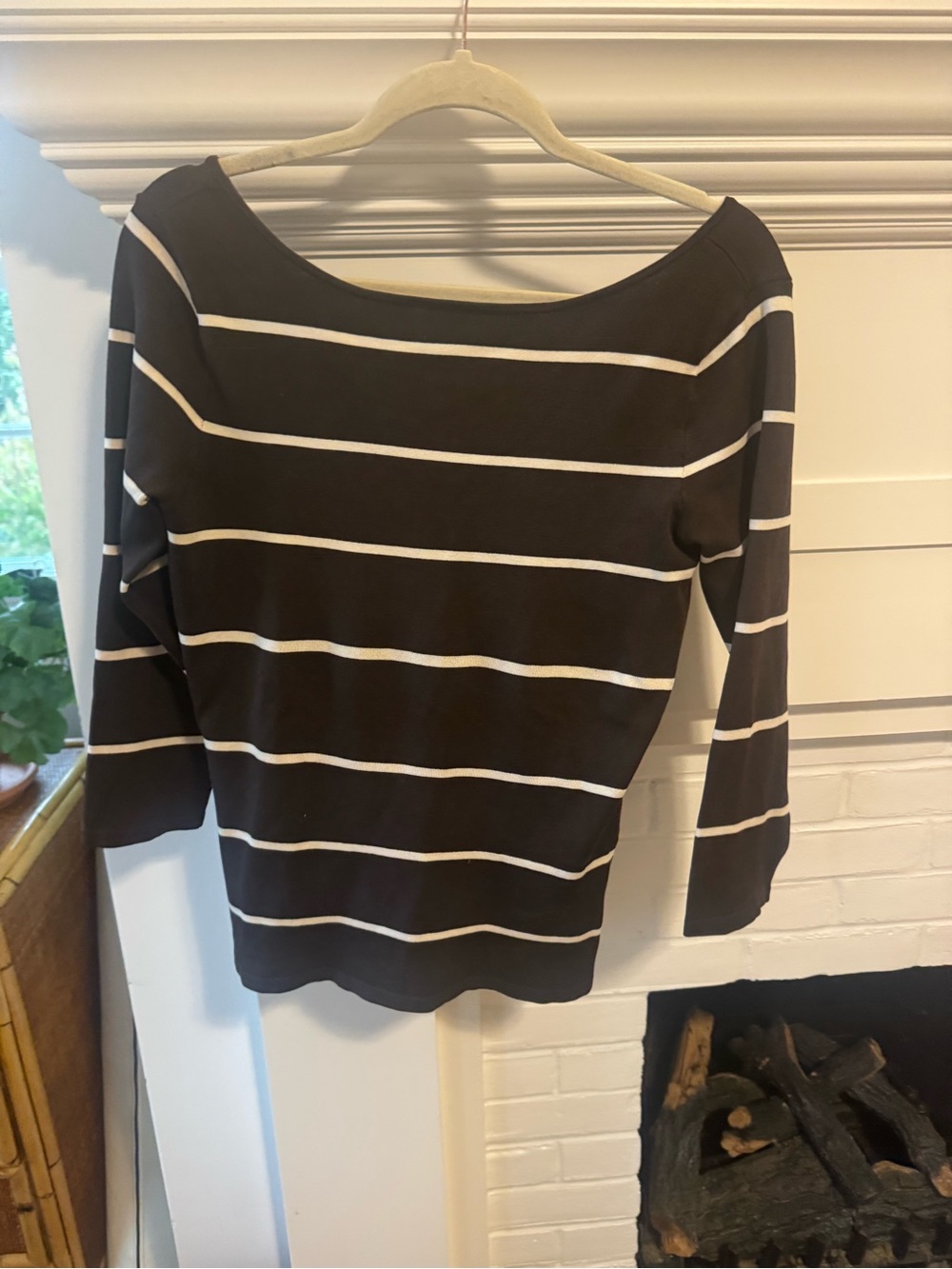 Ralph Lauren Silk Brown and White Striped Pullover Top